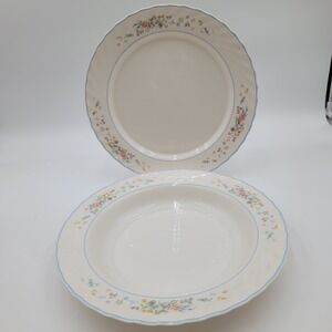Arcopal France Victoria Floral Serving Plate and Pasta Serving Bowl White Opal